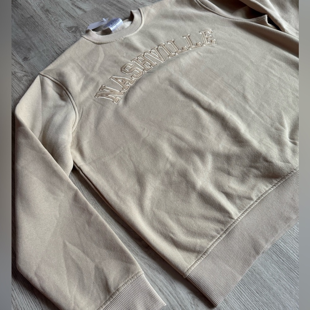 Nashville Tennessee Tan Sand Embroidered Cotton Blend Crewneck Sweatshirt L NEW - Picture 5 of 7